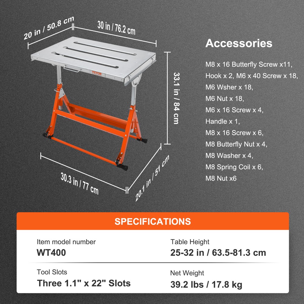 VEVOR 30" x 20" Welding Table 400lbs Load Capacity Steel Welding Workbench Table
