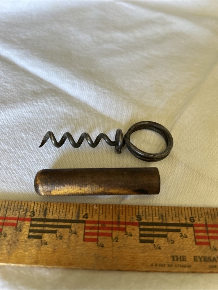 Vtg Twisted Wire Finger Loop Pull Corkscrew Ring Wood Wine Bottle Opener 3”