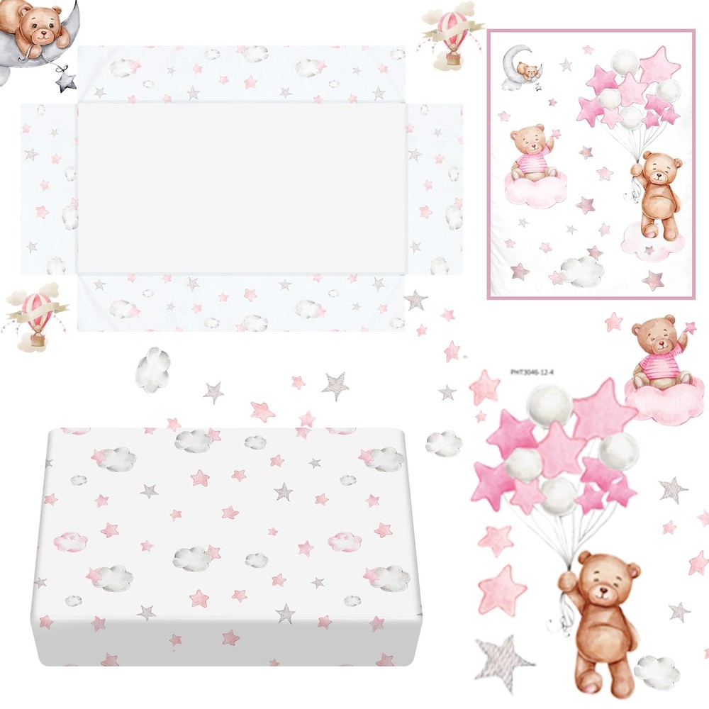5 Pcs Crib Bedding Set for Toddlers Include Cloud Balloon Bear Theme Crib She...