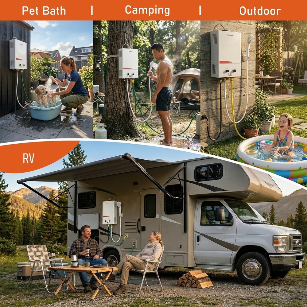 Portable Propane Tankless Water Heater 8L 2.11 GPM Outdoor RV Shower 54500 BTU