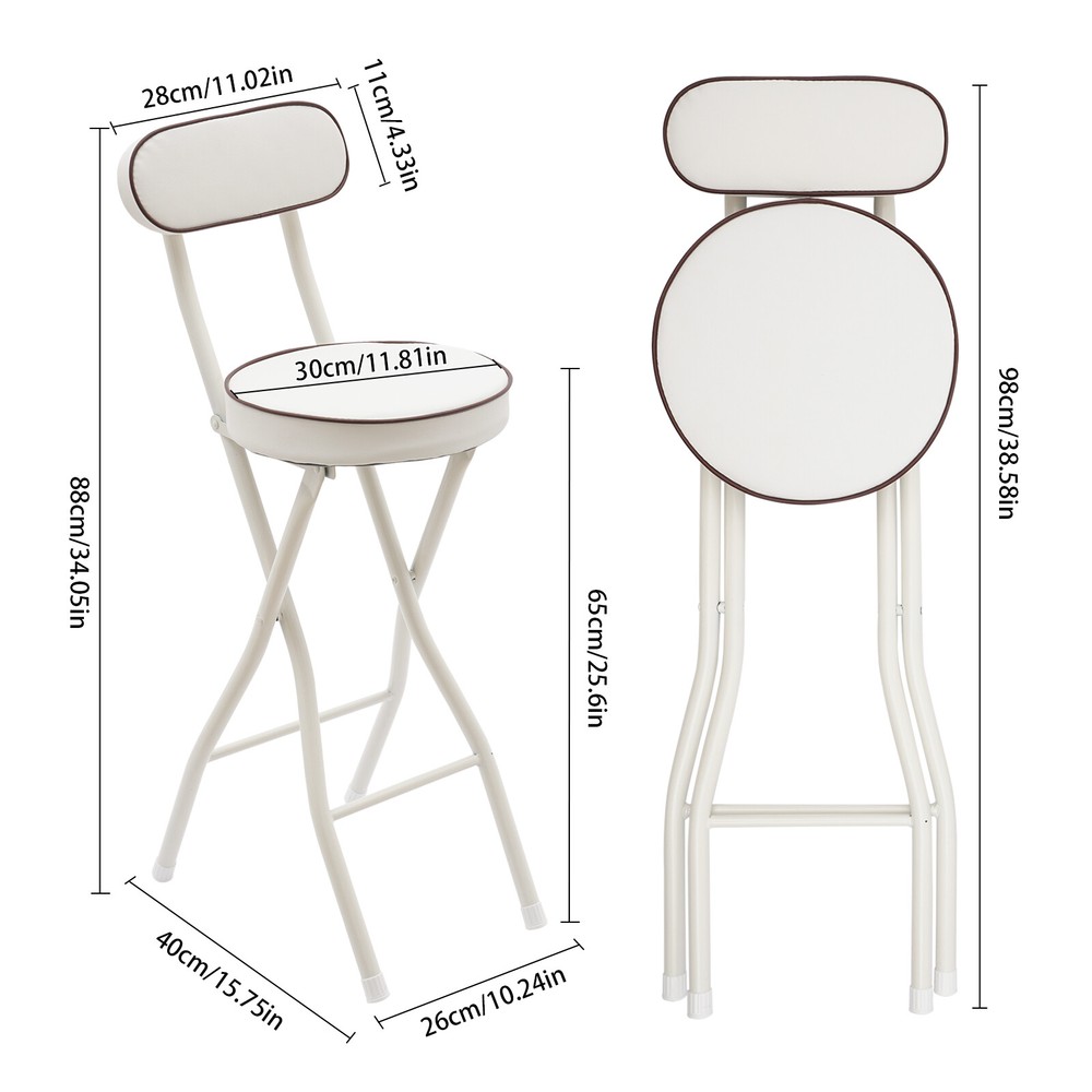 2 Pcs Folding Bar Stool with Backrest Tall Foldable Stool Chair Portable High