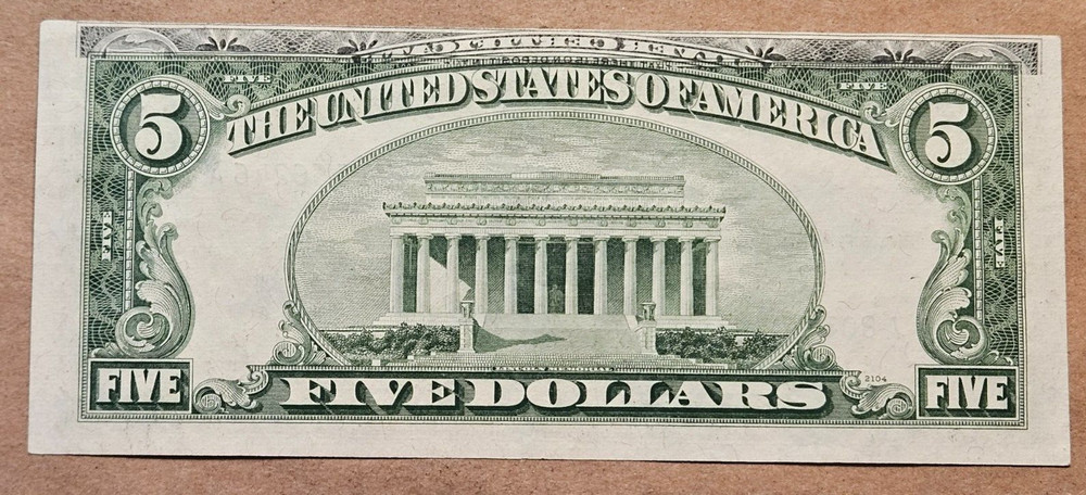 1953 $5 Silver Certificate Note Partial Offset Ink Transfer Error on Reverse