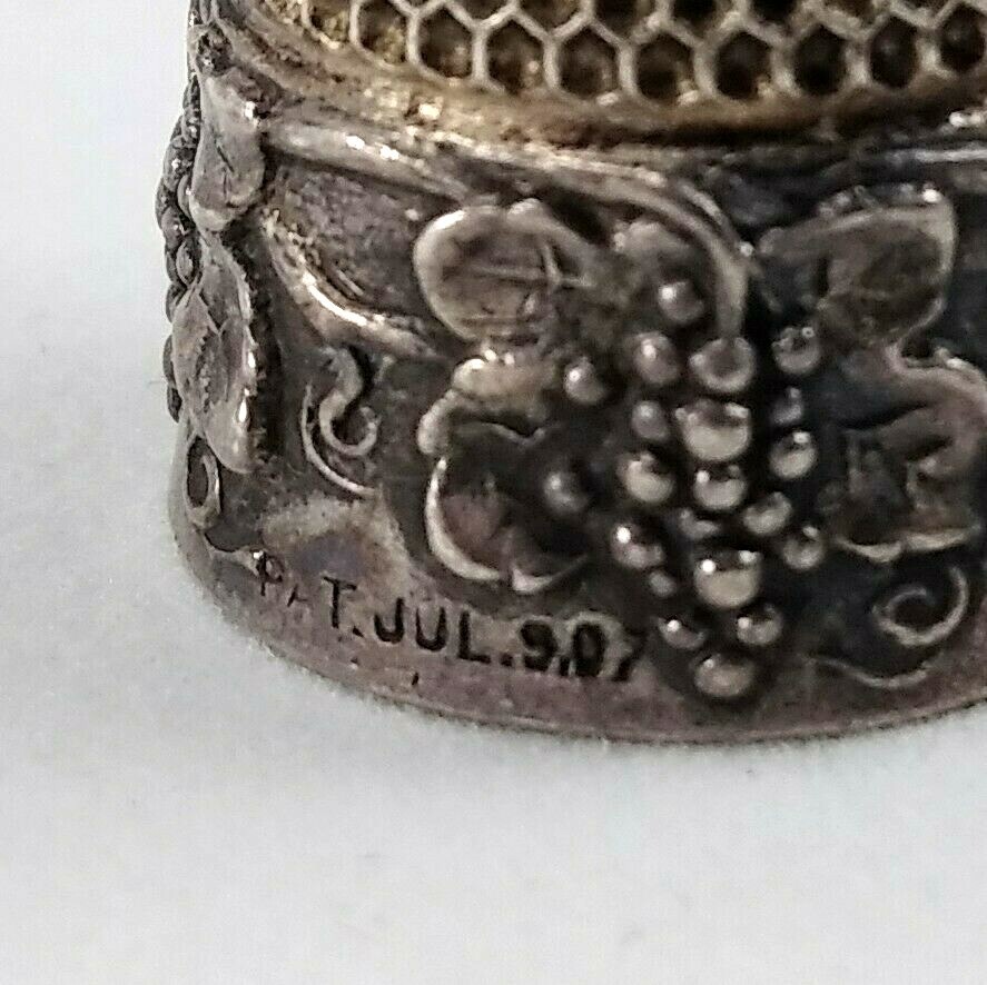 Antique Grape Grapevine Simmons Sterling Silver Thimble - Has Mono "Mc" - Size 9