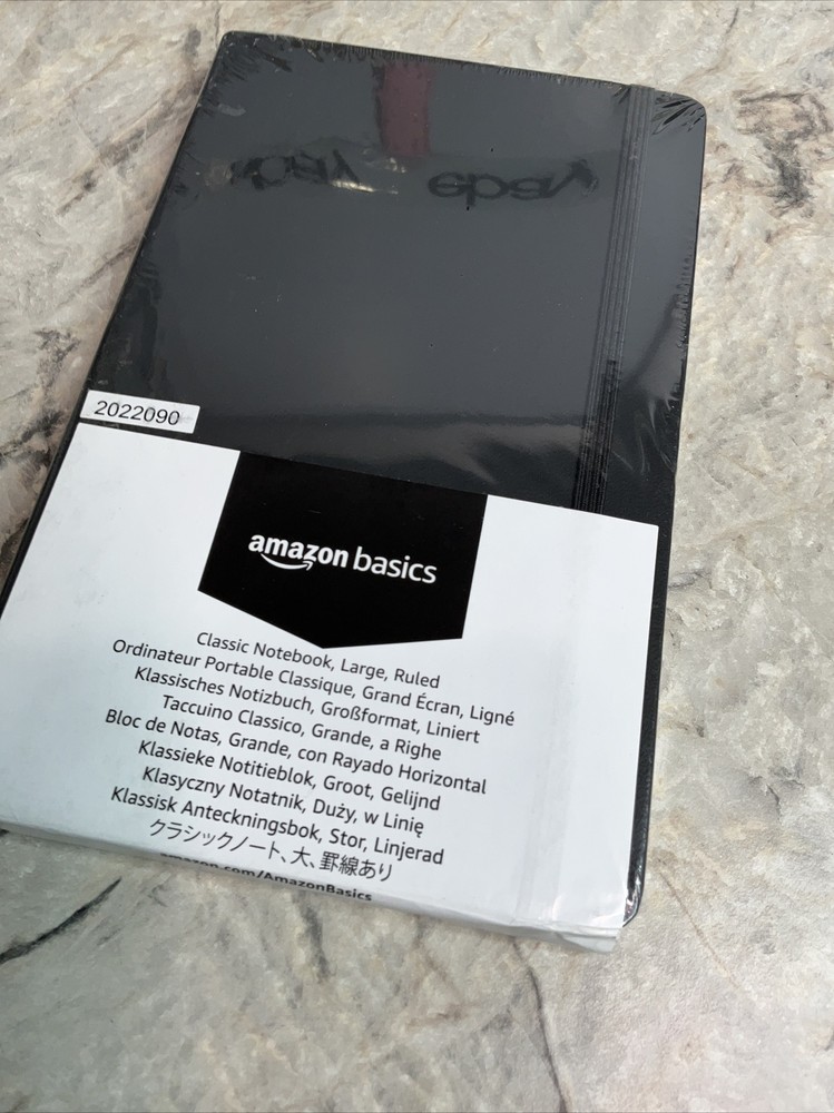 AmazonBasics Classic Lined Notebook, 240 Pages, Hardcover - Ruled Black Journal