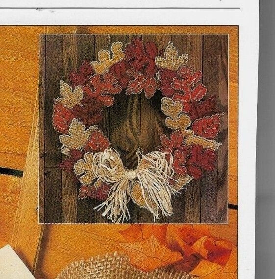 DAZZLING FALL LEAVES 12" WREATH HOME DECOR PLASTIC CANVAS PATTERN INSTRUCTIONS