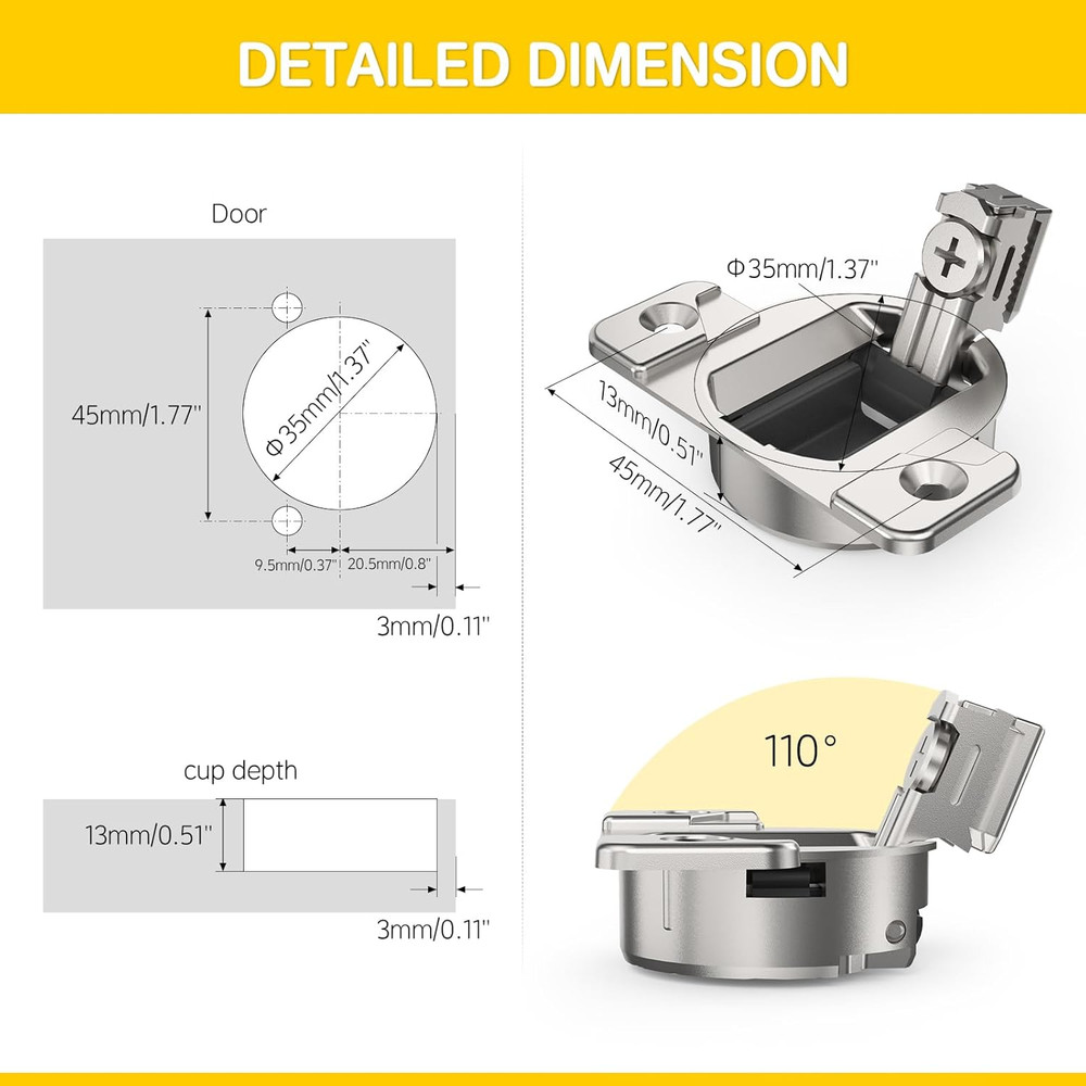 Replacement for Blum 110 Degree Compact 33 Screw on Hinge, Self Closing, 4-Pack