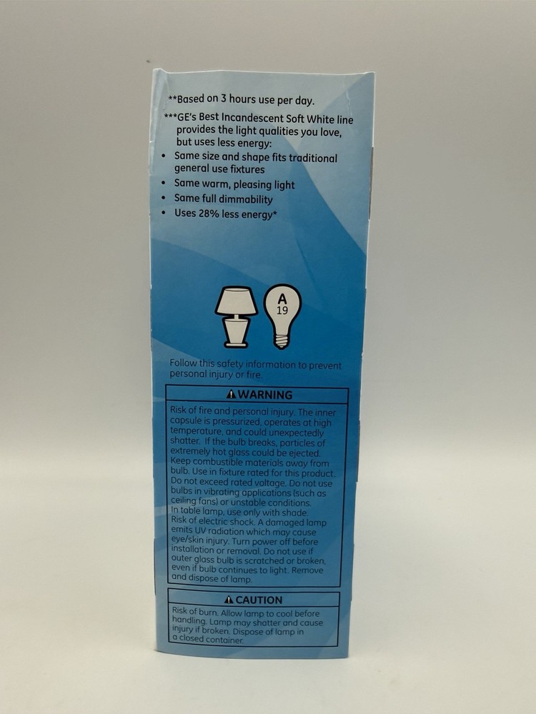 GE Soft White OLD STYLE Bulbs 60W Replacement 43W A19 Warm Light 4 Pack NOS