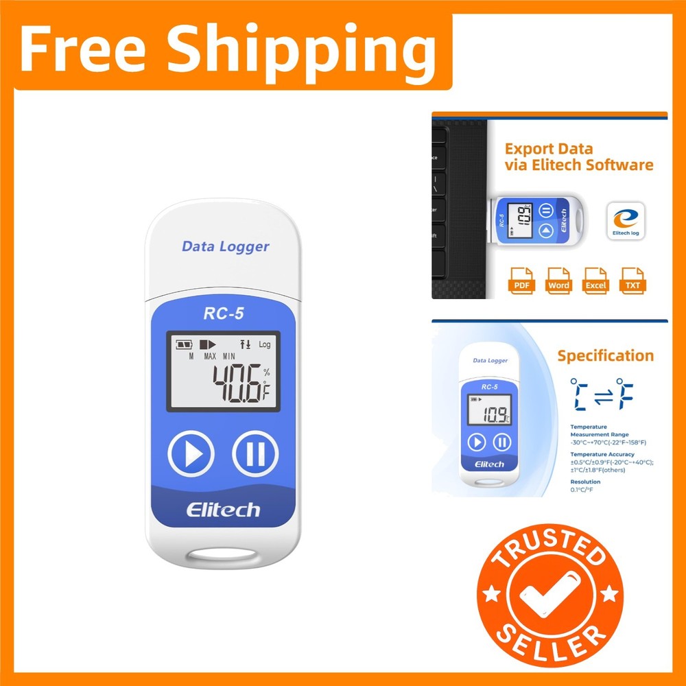Precision USB Temperature Data Logger with LCD Display and 6- Battery Life