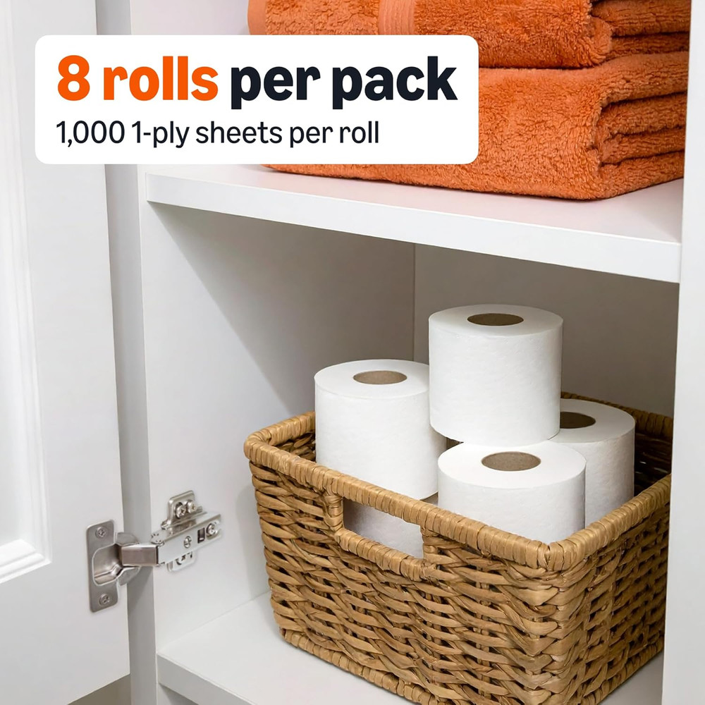 1000 Sheet 1-Ply Bath Tissue, 8 Rolls, Septic Safe