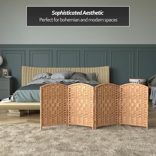 2 ft. Short Diamond Weave Fiber Folding Screen - - 4 Panel Natural