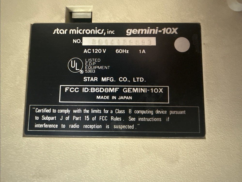 Star Micronics Japan Gemini 10X Dot Matrix Printer w/ Original Box