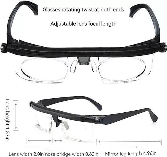 Dial Adjustable Glasses Variable Focus For Reading Distance Vision Eyeglasses US