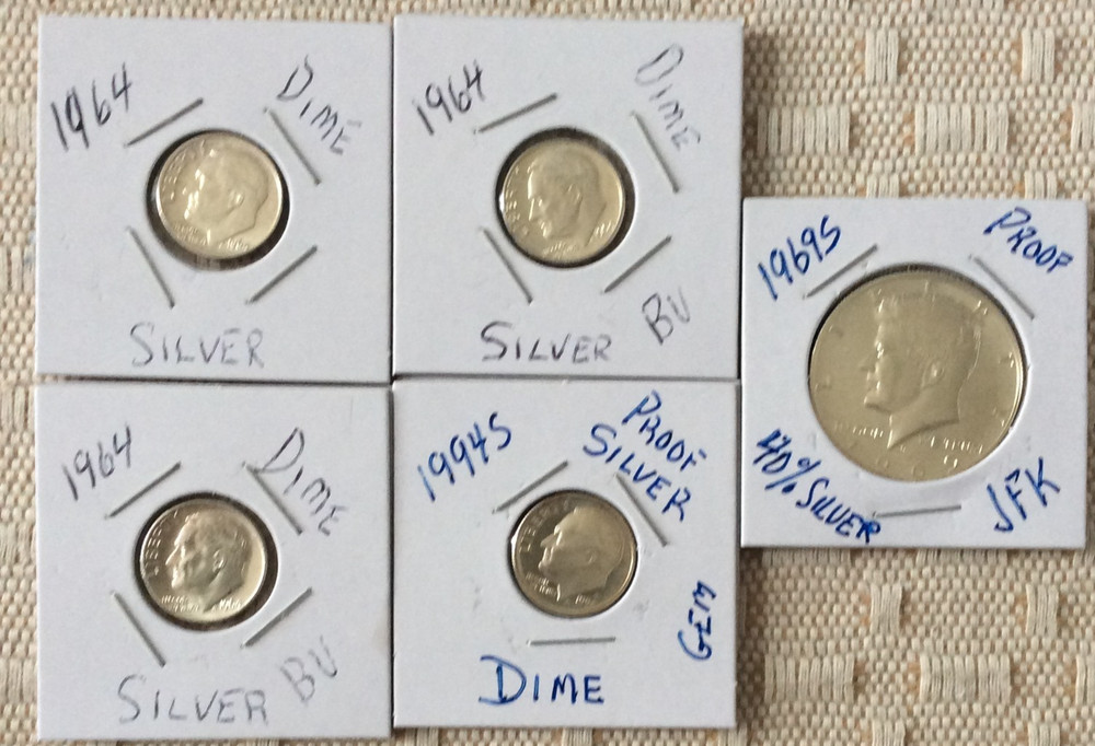 14 Coins Silver & Clad Mixed. Uncirculated. 5 Vintage Stamps,2 Foreign Note.