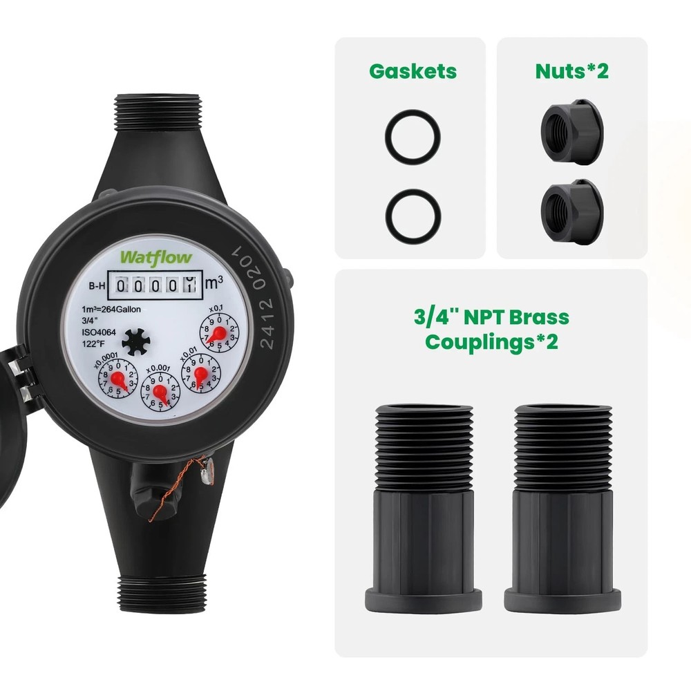 DN20 Water Meter 3/4" NPT, ISO4064 Certification Cubic Water Flow Meter, Cold...