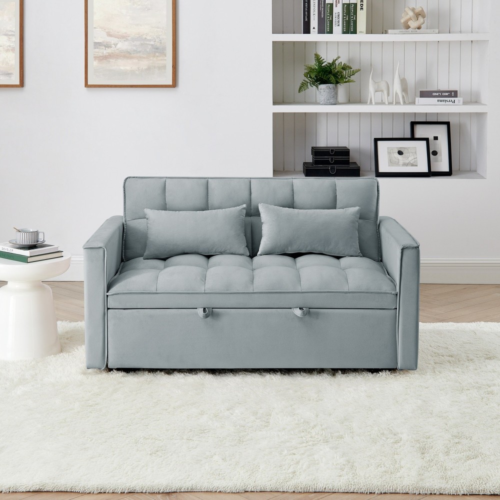 Convertible Loveseat Sleeper Sofa with Pull Out Bed & 2 Pillows for Small Space