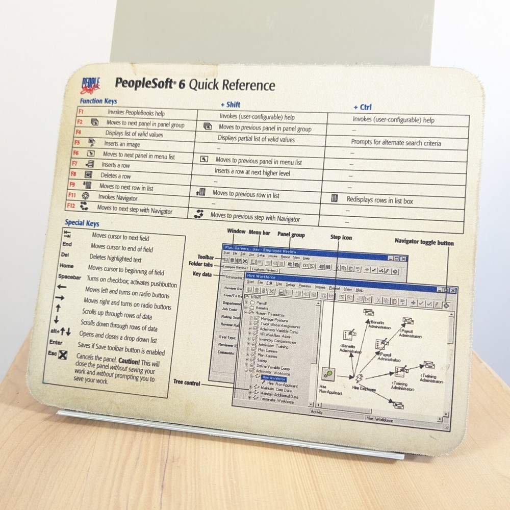 Peoplesoft 6 quick reference mousepad 1996 retro vintage Microsoft Windows apps
