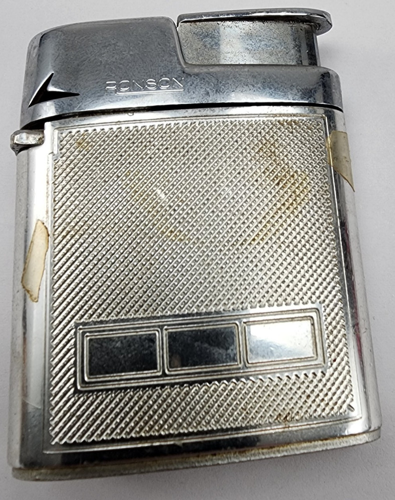 Vintage Ronson Varaflame Chrome Lighter Silver Textured Pattern Mid-Century