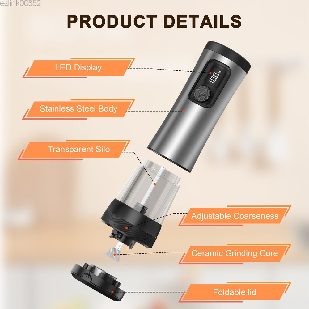 Rechargeable Electric Salt and Pepper Grinder Set With Charging Base 2-Pack