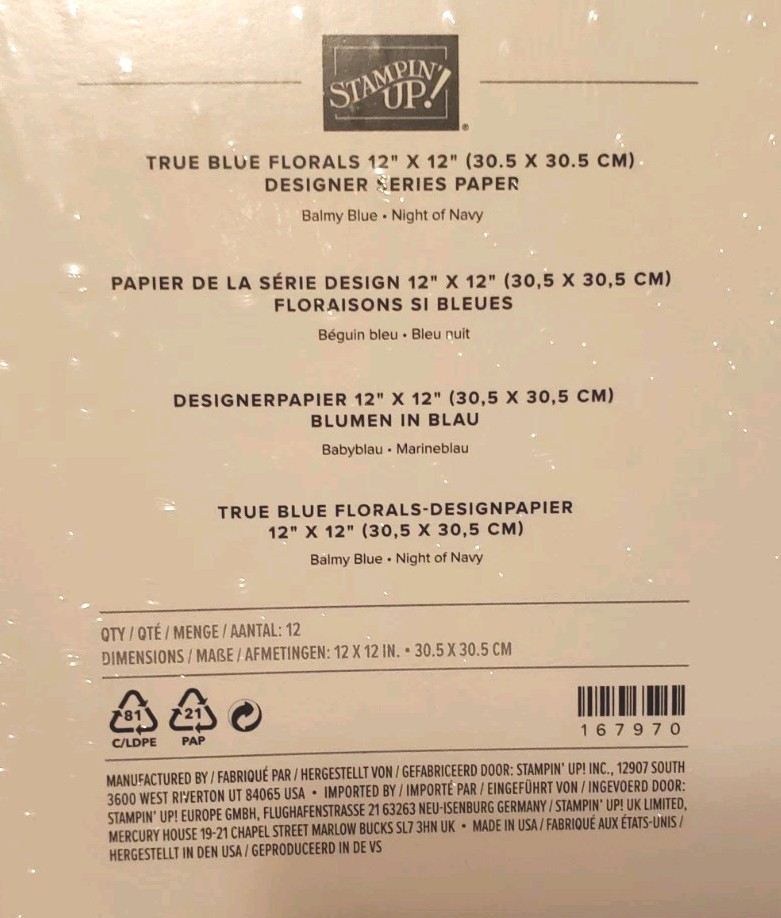 Stampin' Up Stackable Ink Pad Holder & True Blue DSP - New In Pkg