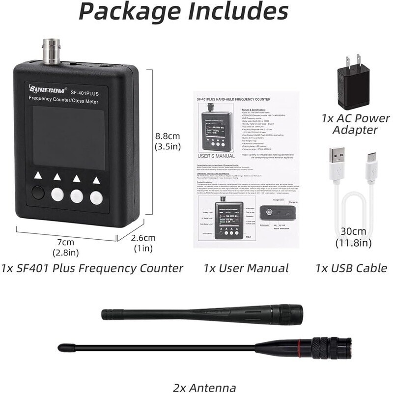 Portable Frequency Counter Meter 27-3000MHz W/ DCS Decoder Two-way Radio Black