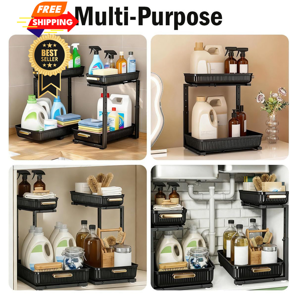 ARSTPEOE Under Sink Organizer - 2 Packs Multi-Purpose Pull-Out 2 Pack, Black