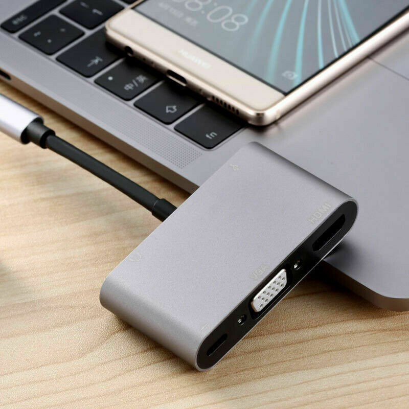Multi-Function Aluminum USB-C PD Type-C Adapter Converter Hub HDMI/4K VGA/1080P