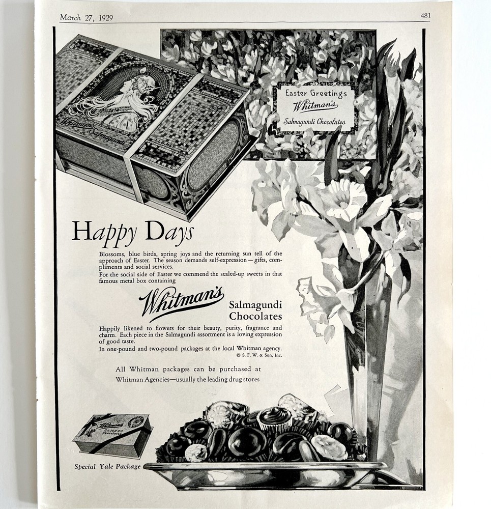 Whitman's Salmagundi Chocolates Easter 1929 Advertisement Candy DWCC14