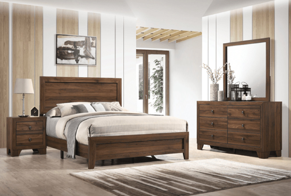 NEW Brown Cherry Queen King Full Twin 4PC Modern Rustic Bedroom Set Bed/D/M/N