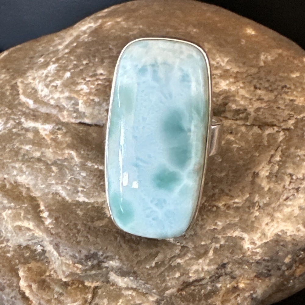 Gorgeous Blue Larimar Navajo Sterling Silver Ring Size 8 16604
