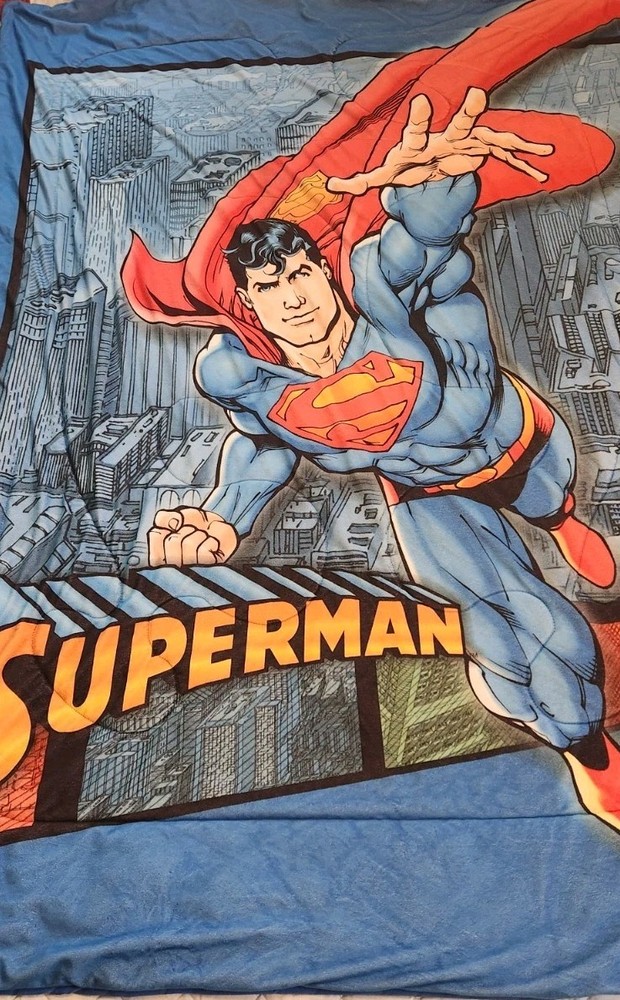Superman Comforter/Blanket, Approx. 59 X 83 (Single?) Plain Blue In Back