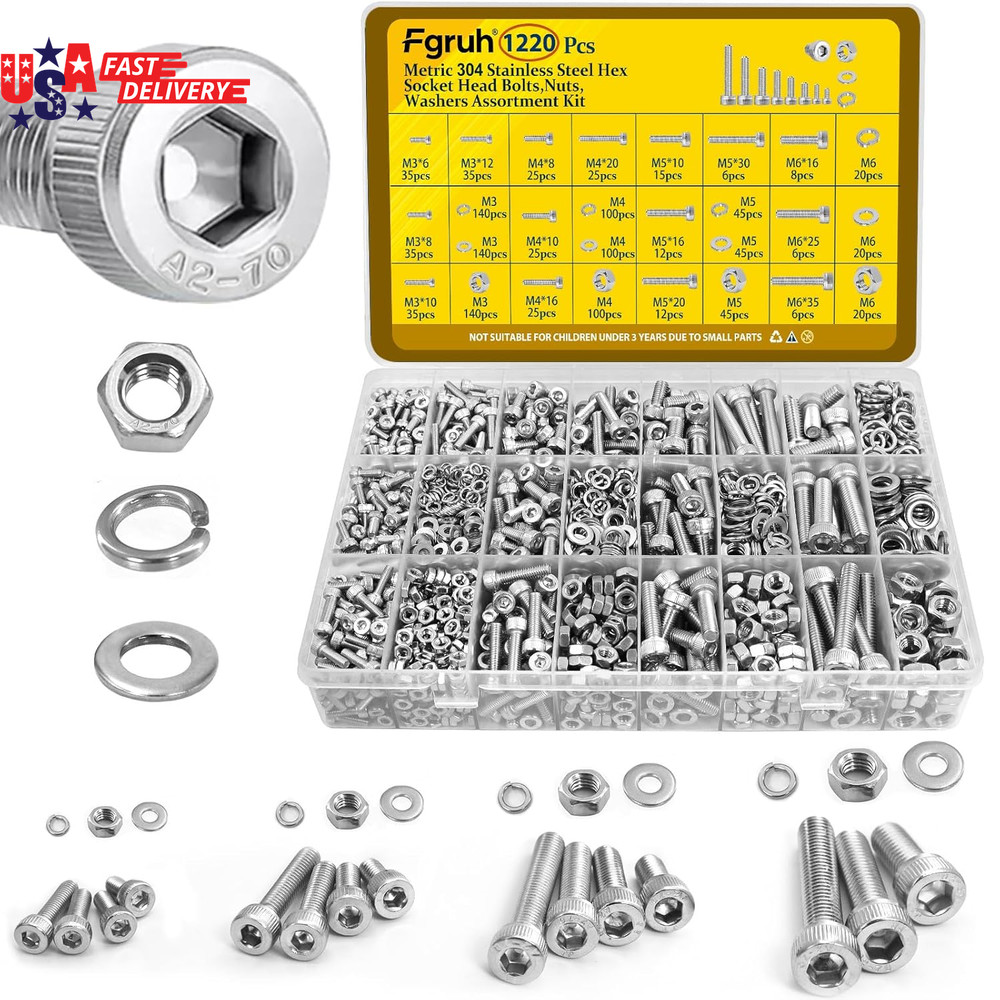 720Pcs M3 Screws Assortment Kit, Hex Socket Head Cap Bolts, Nuts & Washers Assor