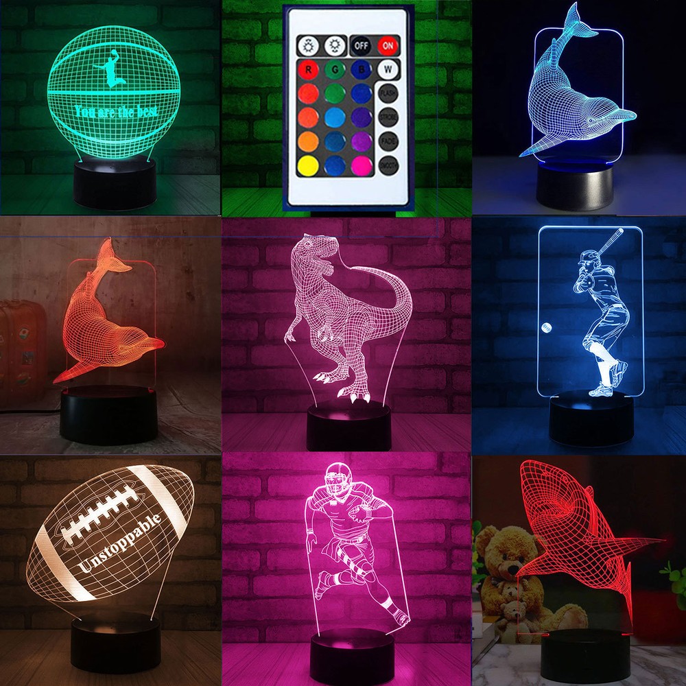3D Visualization LED Night Stand Light Lamp 7 Color Changing With Remote Control