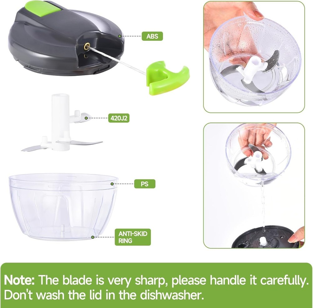 Manual Food Processor Vegetable Chopper, Portable Hand Pull String Garlic Mincer