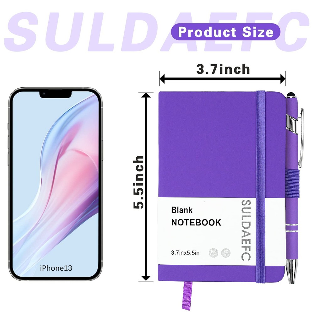 SULDAEFC 2 Pack Pocket Notebook/Notepad with 2 Blank - A6 - 2 Pack, Purple