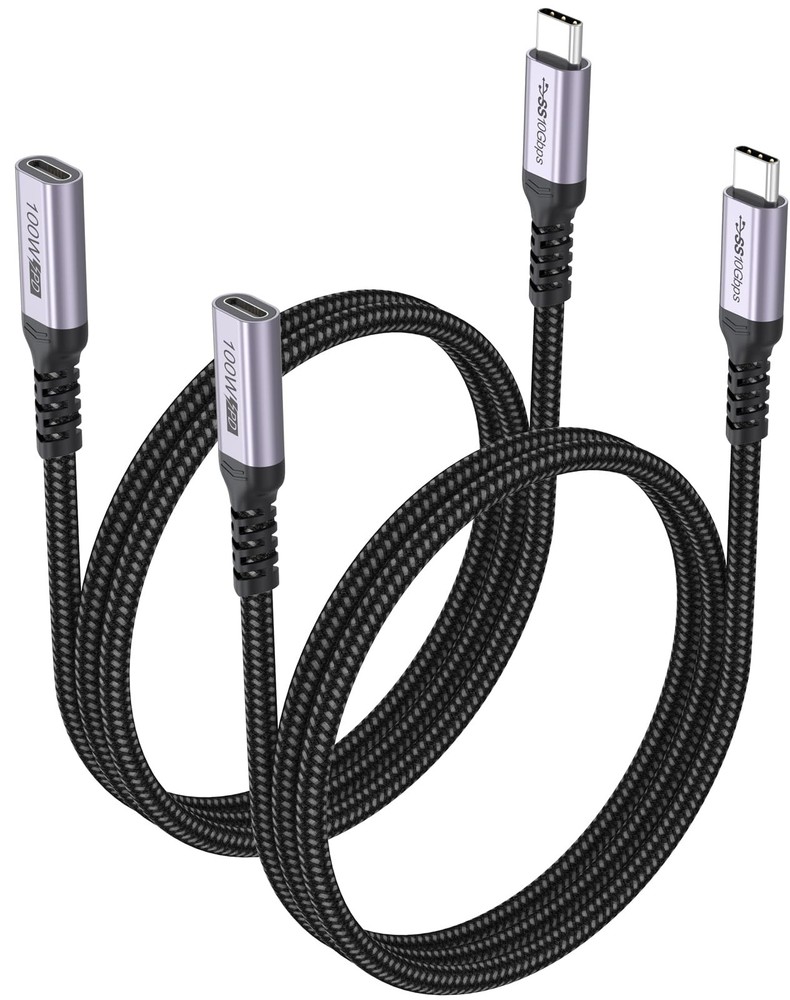 USB C Extension Cable 3Ft 2 Pack, 3.2 Gen 2 Type C Extender 3 Feet, Grey