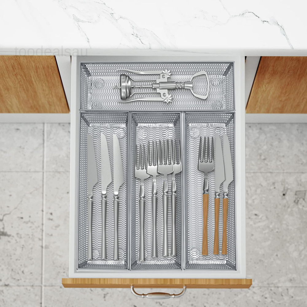 Silverware Organizer,Mesh Drawer Organizer for Pack 6, Silver-6 pack
