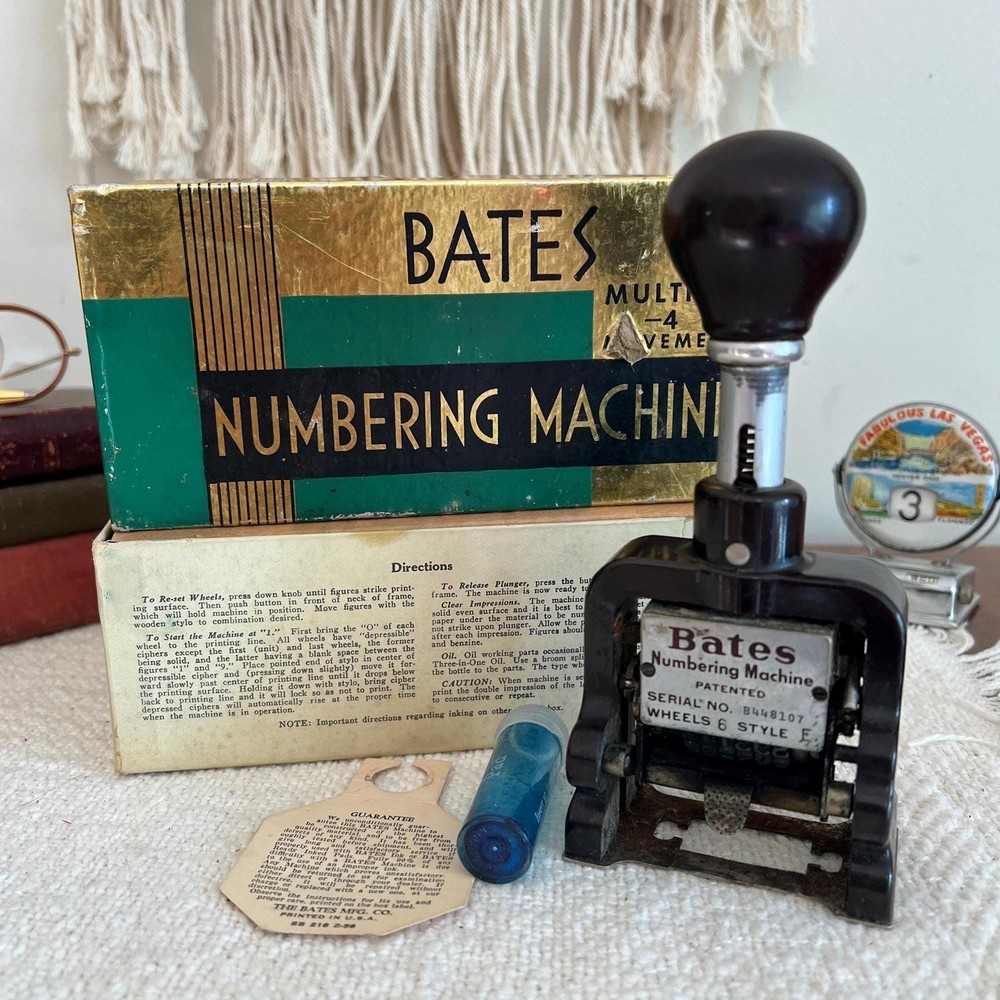 Vintage Bates Numbering Machine 6 Wheels Multiple Movement (3976)