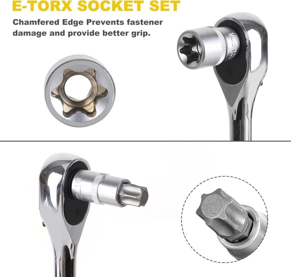 19-Piece 1/2” Drive E-Torx Socket Set & Torx Bit Socket Set W/ Storage case