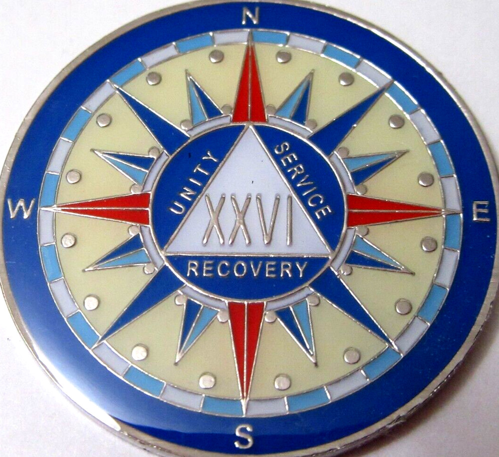 Alcoholics Anonymous medallion year 26 Compass AA Sober Chip token