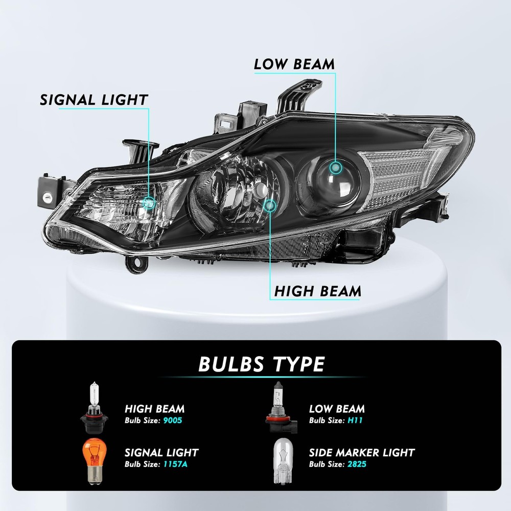 2009-2014 Murano Black Halogen Projector Headlight Assembly LH RH