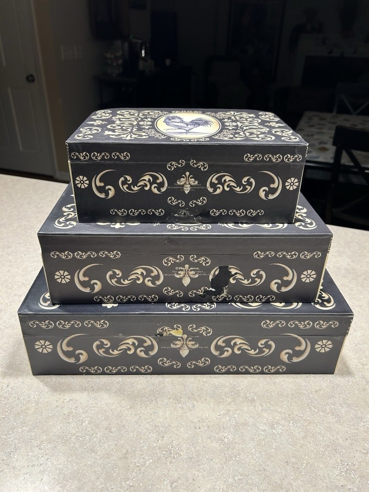 Vintage Style Nesting Stackable Decorative Cardboard Boxes 3pc