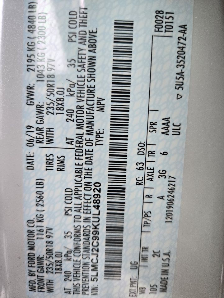 2016-2019 Lincoln MKC Dash Mounted Display Screen