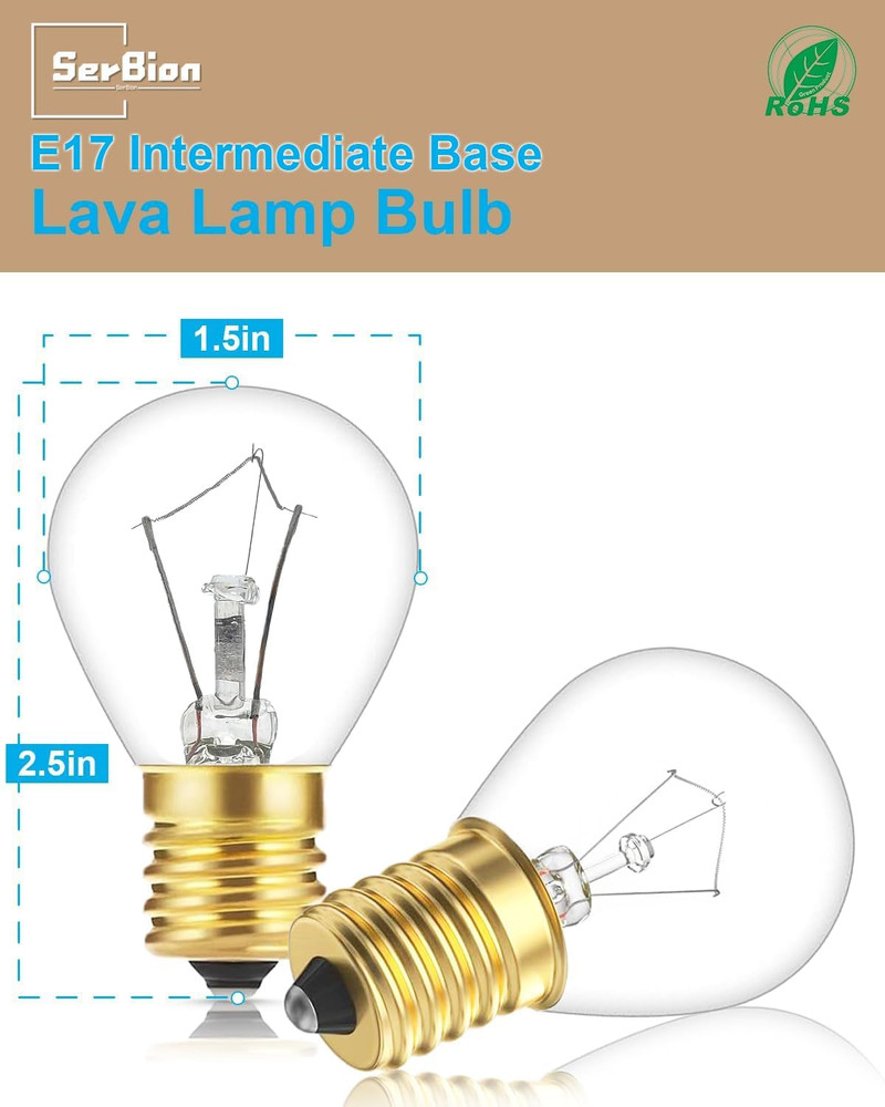 40 Watt Lava Lamp Replacement Bulbs - E17 Intermediate Base, 6-Pack, Compatible