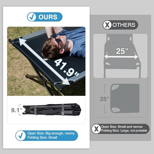 Extra Wide Camping Cot for Adults Oversized XXL Sleeping Cots Folding Black