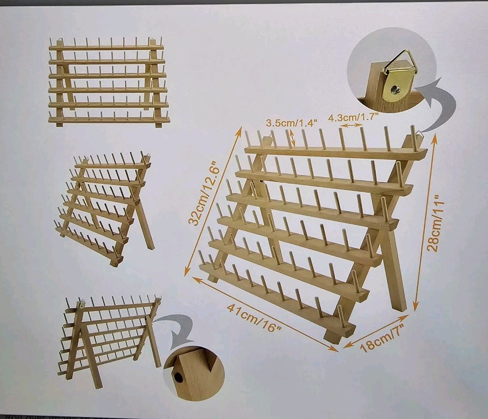 brothread 2X60 Spools Wooden Thread Rack/Thread Holder Organizer with Hanging