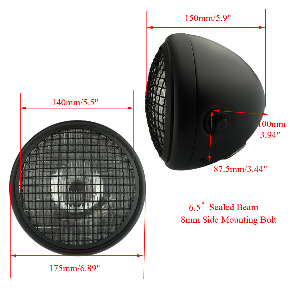 6.5" Side Mount Motorcycle Headlight Spotlight Grill Black Shell Clear