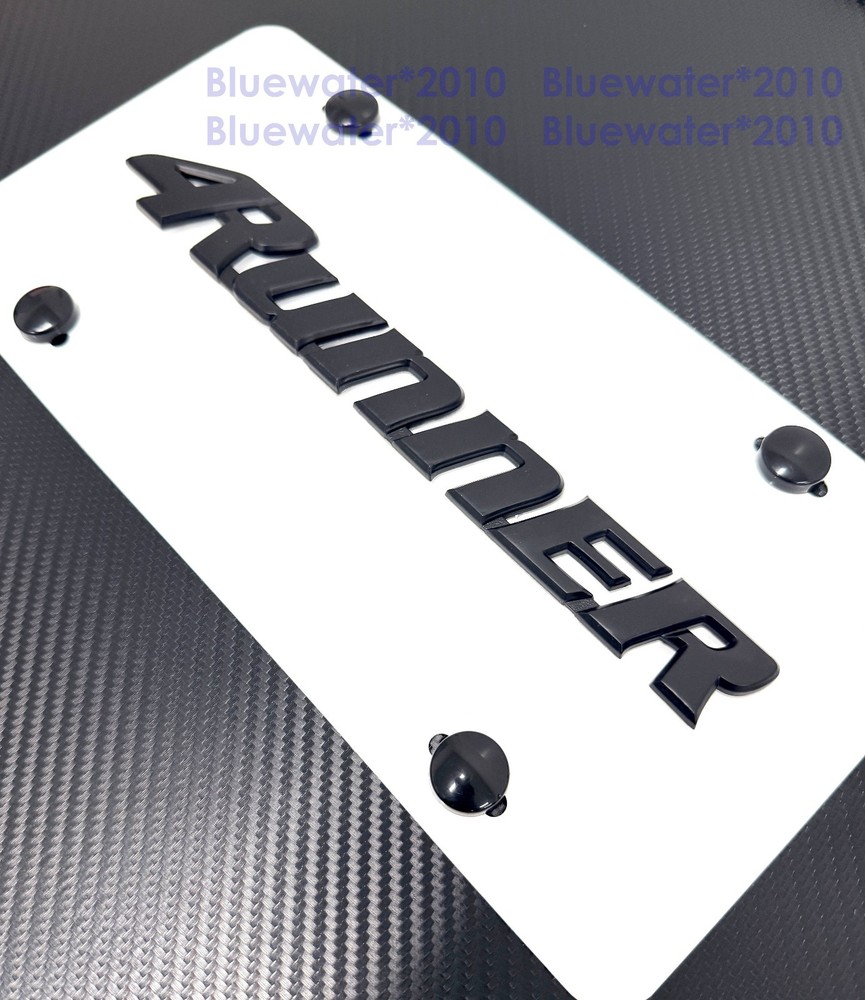 3D Raised Black 4Runner Emblem White Aluminum Front Vanity License Plate