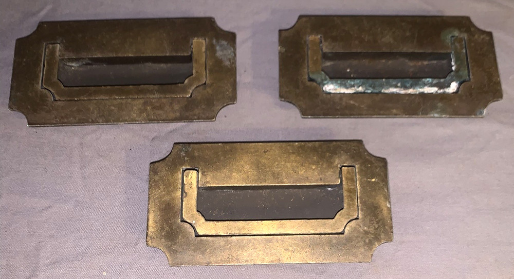 Great Set   3  Antique  Brass  Recessed  or  Inset  Pulls