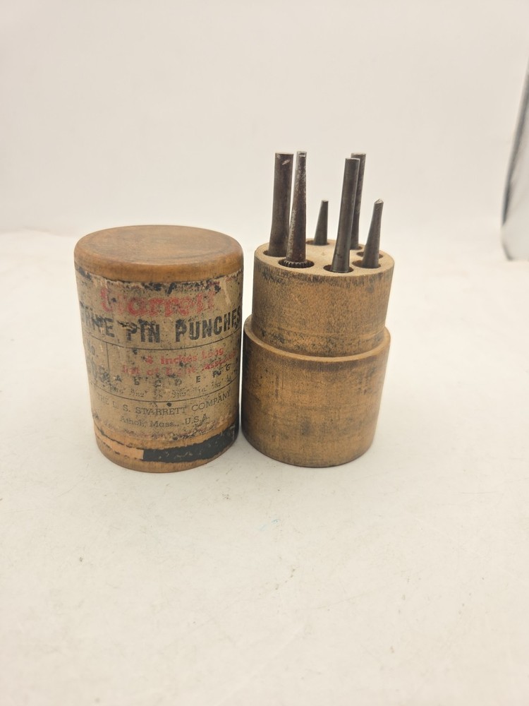 Starrett S565 Drive Pin Punch Set Wood With 7 Starrett Punches See Notes
