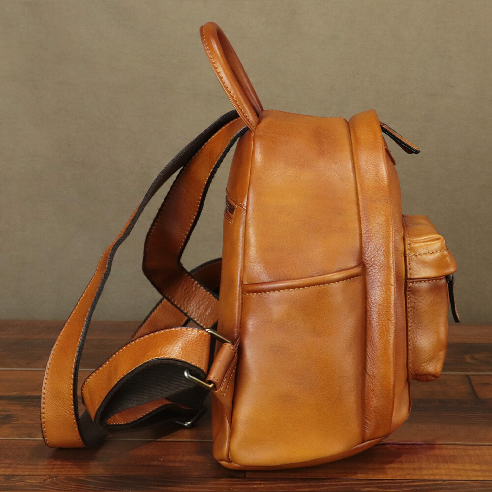 Genuine Leather Small Backpack Purses Women Knapsack Retro Leather Rucksack